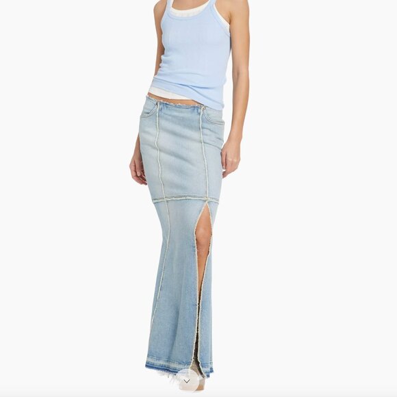NWT Re/done Frayed Denim Maxi Skirt Size 28 (Women's 6 but will fit an 8) - Picture 1 of 5